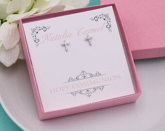 First Communion Earrings, Cross Earrings, first communion jewelry, Swarovski Crystal earrings set, Girls Cross Earrings