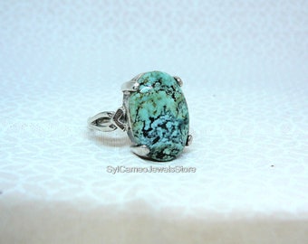 Turquoise Gemstone Statement Ring Sterling Silver Fine Collectible Jewelry by SylCameoJewelsStore