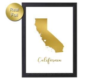 California State Gold Foil Print, California Print, California State, Real Foil Print, California Wall Art, Decor, Rose Gold Silver Foil