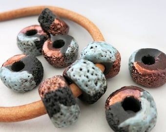 Mykonos Frosted Copper Textured Donut, 17x10mm Ceramic Bead with Copper Oxide finish, Made in Greece, RPT17259