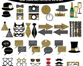Instant Download 2018-2019 New Years Glitter Printable Photo Booth Prop Set