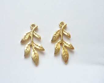 2pcs Vermeil leaf charms, leaf pendant (21x10mm),24K gold plated over sterling silver