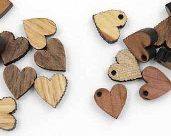 Wooden Heart Beads - 12 pcs - Minis Itsies - 1/2" - Wooden Heart Charms - With or Without Holes - by Timber Green Woods USA!