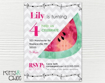 Watermelon Party Invitation, 5x7 or 6x9