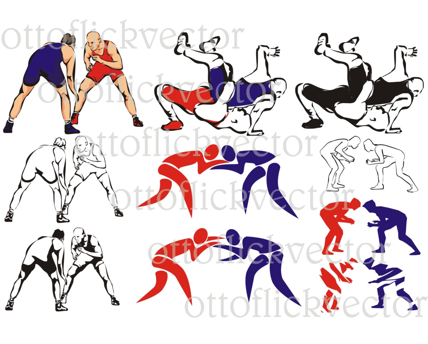 WRESTLING VECTOR SILHOUETTES clipart eps ai cdr png jpg