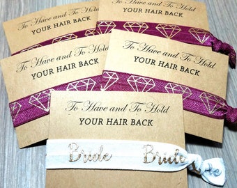 Burgundy Diamond Hair Tie Favor Set | To Have & To Hold Your Hair Back | Bachelorette Party Favors | Bachelorette Hair Ties | Bridal Shower