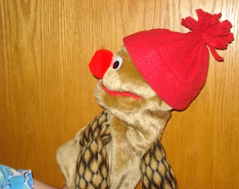 Tan Critter Hand Puppet and 3 hats with arm rods and moveable mouth