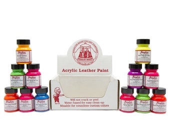 12 Bottles Angelus Leather Paint Set 1 oz Great for Bags Belts Boots Sneaker Paint Art All Neon Colors