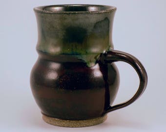 Deep Red and Green Wheel Thrown Mug