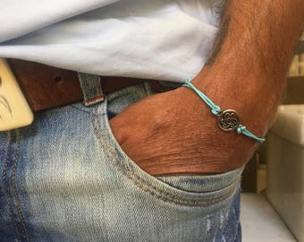 MENS TURQUOISE BRACELET, cotton cord bracelet for boy, simplistic and minimalist mens bracelet, gift for him, for dad, custom bracelet
