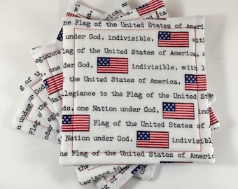Pledge Of Allegiance Fabric Coaster Set, Patriotic, Pledge Of Allegiance, Coasters, Hostess Gift, Gift, Fabric Coaster Set, Fabric Coasters