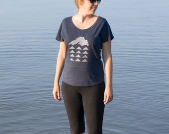 Lake Superior Geo Tri-blend Navy Tee | Hand screen printed, made in USA