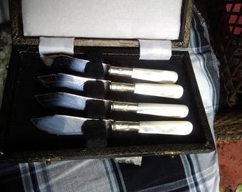 Kirk & Matz Sheffield England Mother of Pearl Fish Knives in Case