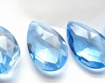 5 Light Blue Teardrop Chandelier Crystals 38mm Prisms Almond