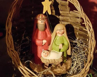 Nativity Scene with Handwoven Basket