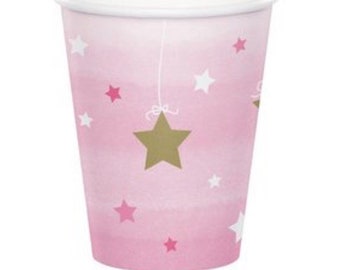 Twinkle Twinkle Little Star Cups, Set of 8, Baby Shower, Moon and Star Party, Twinkle Twinkle Birthday Party, Pink and Gold Party