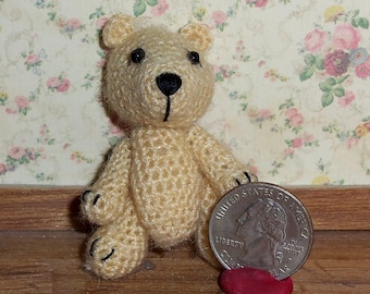 Miniature Crochet Cream Bear Thread Artist Bear Ready to Ship