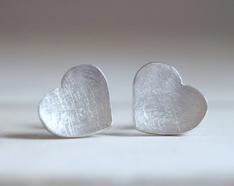 Amour earrings. Sterling silver heart earrings. Love earrings, love studs, silver heart studs, heart earrings, silver love earrings.
