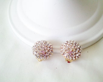 wedding earrings, rhinestone earrings, vintage earrings, 80s earrings, clip on earrings, round rhinestone earrings, eighties costume
