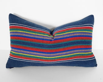 Lumbar Pillows, Striped Pillow, Throw Pillow Covers, Blue Denim Pillows, Accent Pillow, Southwestern Pillow, 14x20, Colorful, Cushion Cover