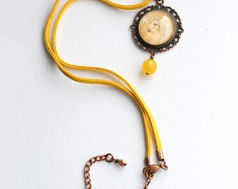 Yellow Unicorn Necklace, Unicorn Necklet, Vegan Suede Necklace, Unicorn Jewellery, Cord Necklace, Amanda Drage Art