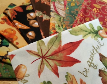 Fall fabric 9 Fat Quarter bundle Quilting Fabric/9 Fat quarters/novelty fabric/Leaves,Turkeys,Acorns, Birds and More! 100% cotton