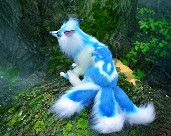 White blue Kitsune. (Made to order) fox okami Mythical beast soft toy