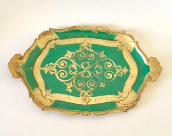 Vintage Florentine Green and Gilt Tray, Italy