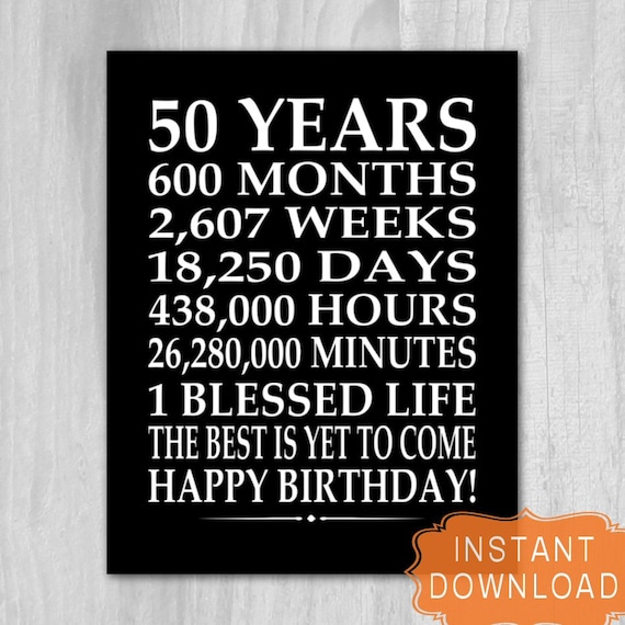  50th Birthday Sign Digital File Instant Download Birthday 