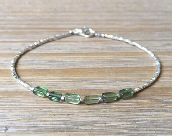 Green Apatite and Karen Hill Tribe Silver Bracelet, Beaded bracelet, Gemstone bracelet