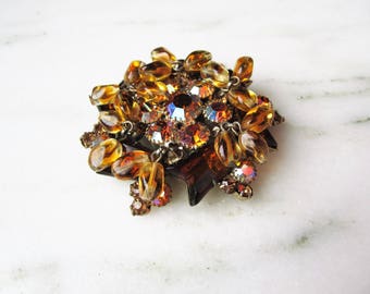 Vintage DeLizza & Elster Juliana Glass Arrow AB Rhinestone Beaded Brooch
