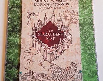 Handmade Harry Potter Inspired The Marauders Map Birthday Card - Green & Silver (S)