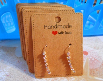 Earring cards Handmade with Love Red hearts Kraft paper Earring display cards Jewelry display Packaging Hang tags Jewelry cards Supplies