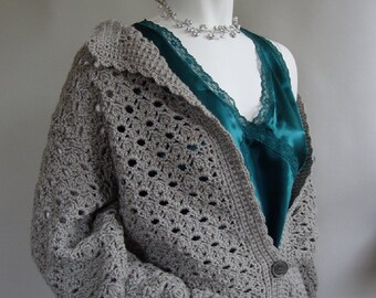 Crochet Cardigan, Gray Cardigan, Wool Cardigan, Cardigan Women, Crocheted Cardigans, Cardigan Sweaters, Gift for Her, Available in XS/S