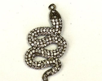 ON SALE 1 Piece White Topaz Snake Charm 925 Sterling Silver Pendant Charm, White Topaz Charm Pendant 33mmx17mm