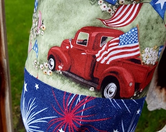 Patriotic Plastic Shopping Bag Holder, Old Truck Dispenser, Stars and Stripes Bag, American Flag Bag Holder, Grocery Bag Holder