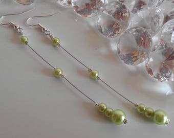 Wedding earrings lime green pearls