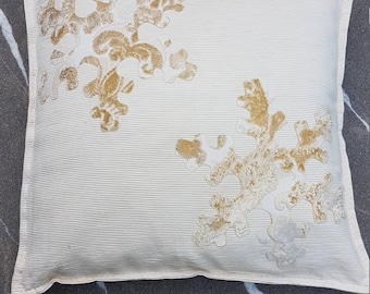Pillow snowflakes, ivory, silk satin, velvet