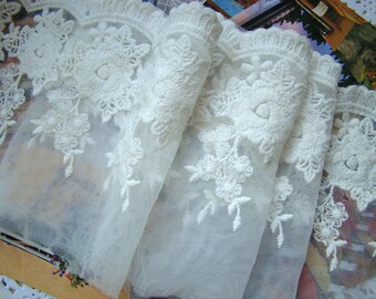 White embroidered lace trim, lace fabric, retro white lace fabric, cotton trim lace