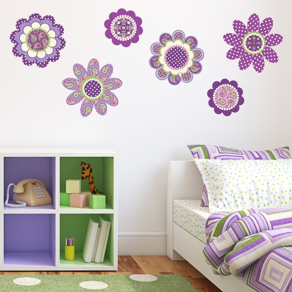 Purple Flower Power Wall Decal Stickers Removable & Reusable