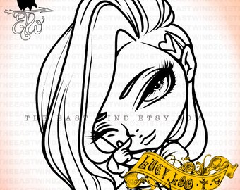 Digital stamp- Lucy Loo Chibi Doll 'Mini Heart'- 300dpi JPG/PNG files-Lucydollminiheart