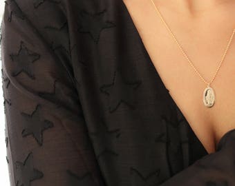 Gold Medallion Necklace - Virgin Mary Necklace - Unisex Necklace - Charm Necklace - Coin Necklace - Layering Necklace - Christmas Gift