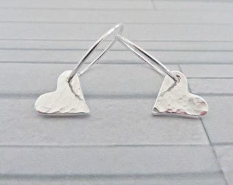 Silver heart earrings, Heart charm earrings, Fine silver hearts, heart earrings, Heart hoops earrings, Silver charm earrings, Made in the UK