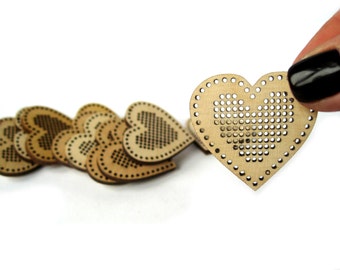 Set of 3, Cross Stitch Pendant, Heart, 38x35 mm, Cross Stitch Blank, Plywood Blank, Pendant, Earring, Brooch, Necklace, Laser Cut