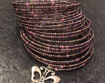 Purple seed bead 20 coil memory wire bracelet