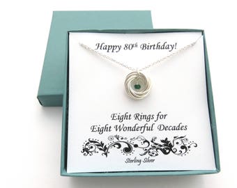 80th Birthday Gift, Sterling Silver Birthstone Necklace, 80th Birthday, 8th Anniversary, Birthday Gift Ideas for Women, Birthday Jewelry,MHD