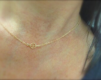 Tiny peace sign charm necklace with goldfilled chain
