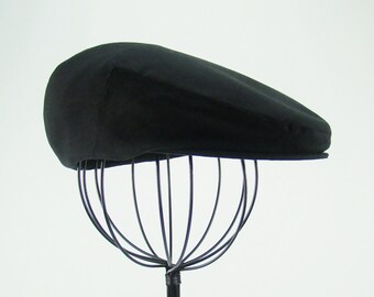 Men's Black Linen Cotton Blend Jeff Cap, Ivy Cap, Driving Cap for Men, Women, and Children