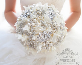 Ivory Wedding Bouquet Bridal Bouquet Brooch Bouquet Bridesmaid Bouquet Keepsake Bouquet White Bouquet Garters Jewelry Bouquet Wedding Hanger
