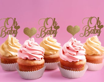 Oh baby cupcake toppers baby shower decorations gender reveal party gender reveal decor baby shower toppers oh baby decoration baby sprinkle